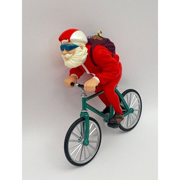 Hallmark Cycling Santa Christmas Tree Ornament With Backpack 97 Racing Suit - Picture 2 of 7